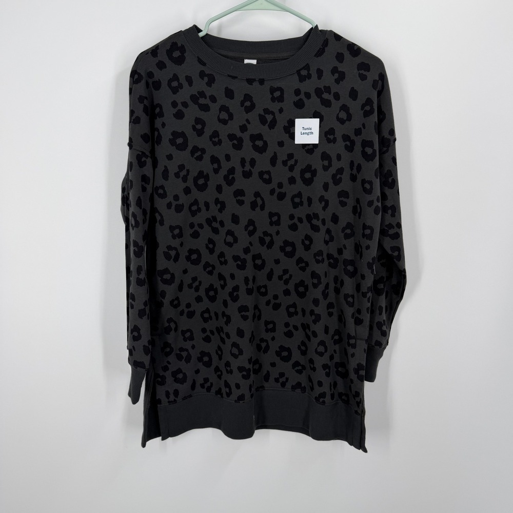 Old Navy Tunic Sweatshirt Women XS Gray Leopard Print Fleece Long Sleeve Crew